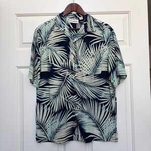 Caribbean Mens Palm Leaf Print Shirt Size Medium Tropical Vacation Hawaiian